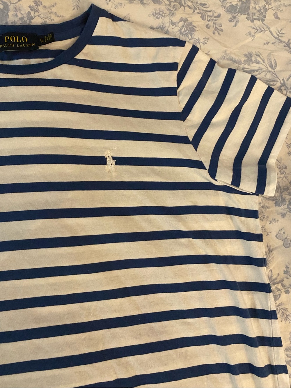 Ralph Lauren White and Blue Striped Short Sleeve Tee